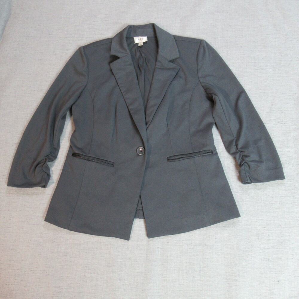Eci Jacket Womens Sz Large Gray Blazer Modern Work Clubbing Ruched Sleeve Classy